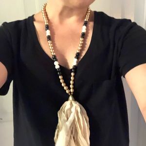 Silk Tassel Necklace with Black and Gold